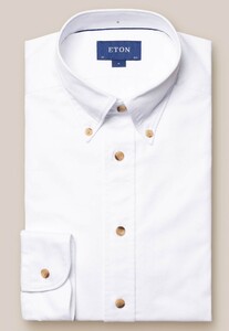 Eton Lightweight Denim Contrast Button Overhemd Wit