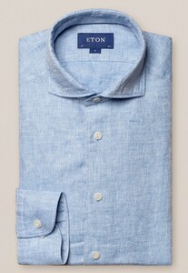 Eton Linnen Twill Wide Spread Collar Overhemd Licht Blauw