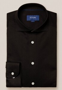 Eton Uni Knitted Piqué Overhemd Zwart