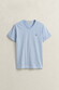 Gant Fine Shield Embroidery Uni V-Neck T-Shirt Fresh Blue