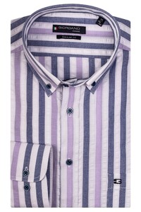 Giordano Ivy Button Down Fancy Stripe Seersucker Overhemd Paars-Blauw