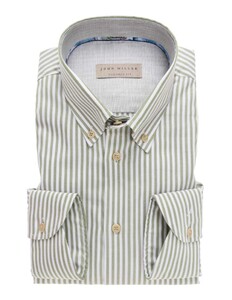 John Miller Button Down Striped Cotton Overhemd Midden Groen