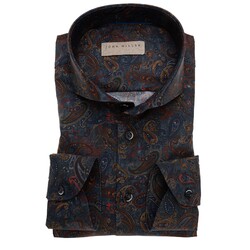 John Miller Rich Paisley Cutaway Tailored Fit Overhemd Donker Blauw