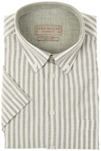 John Miller Short Sleeve Soft Stripe Button-Down Tailored Overhemd Groen