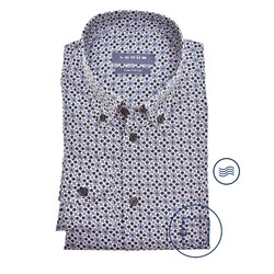 Ledûb Blossom Pattern Button-Down Modern Fit Overhemd Midden Blauw