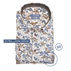 Ledûb Fine Leaf Long Sleeve Pattern Button-Down Modern Fit Overhemd Donker Blauw