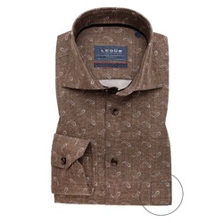 Ledûb Paisley Wide-Spread Modern Fit Overhemd Midden Bruin