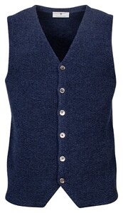 Thomas Maine Buttons Front Double Layer Structure Knit Gilet Jeans Blauw