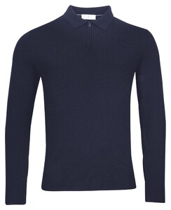 Thomas Maine Pullover Zip Collar Single Knit Trui Midden Blauw